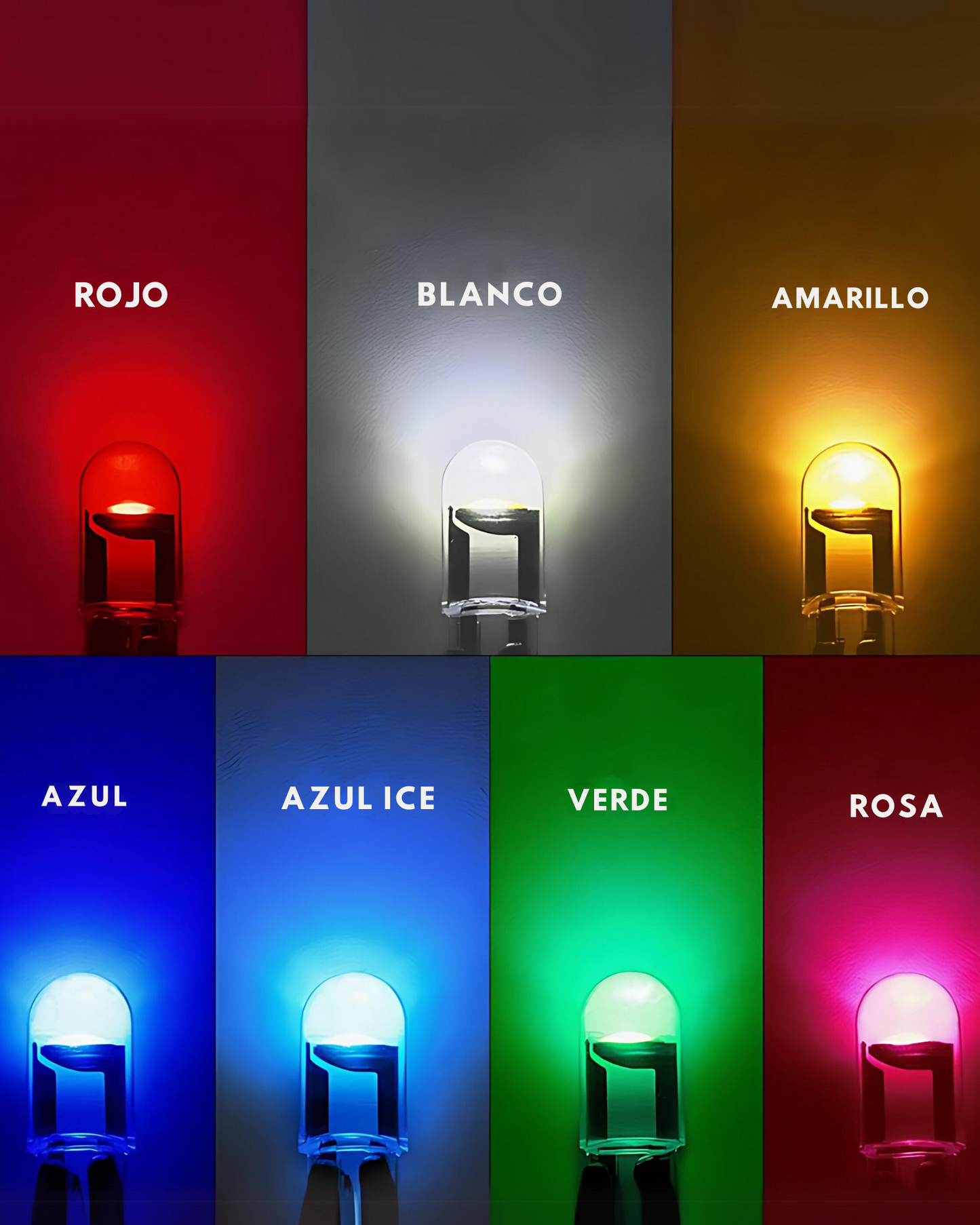 Foco LED pellizco automotriz tipo COB T10 | Foco para coche diferentes colores