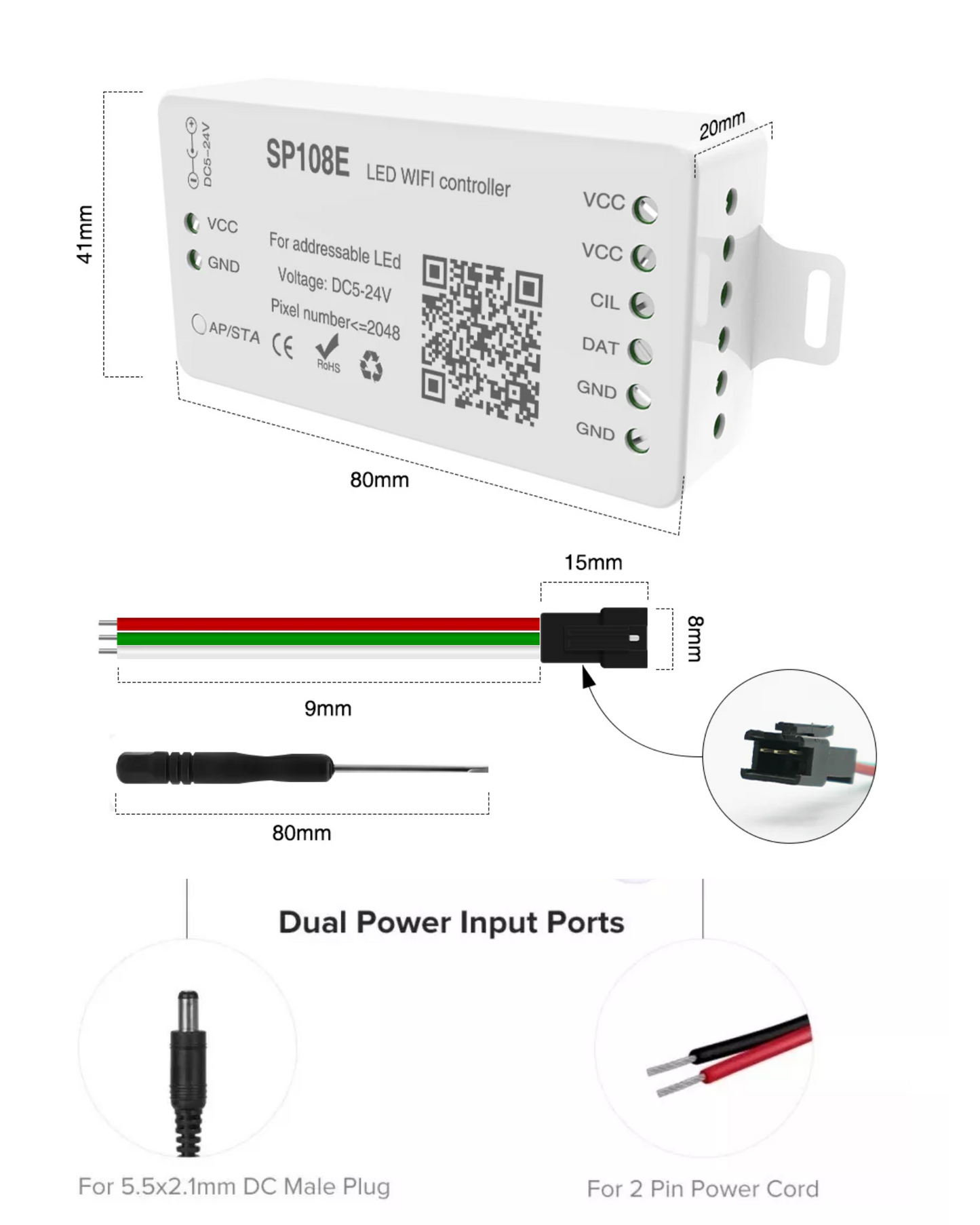 Controlador LED WIFI SP108E | Controlador WIFI para tira LED Neopixel WS2812B WS2811