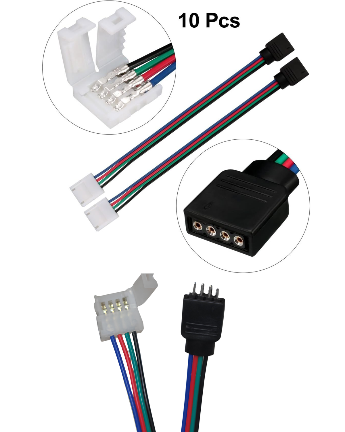 Cople tira LED RGB | Conector RGB 4 pines a grapa
