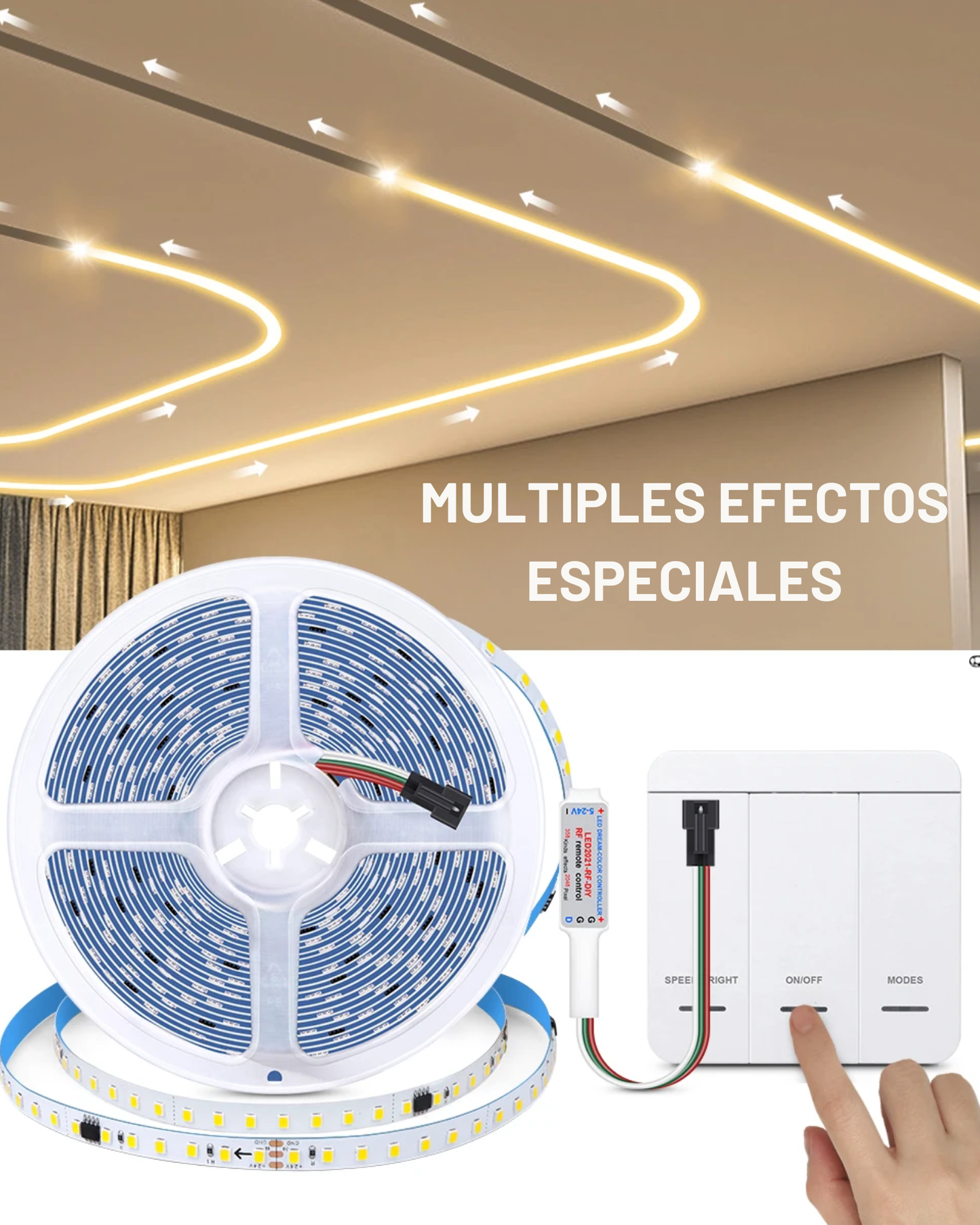 Tira de LED decorativa efecto de agua corriendo | Rollo de 10 metros 24V DC | Diferentes efectos decorativos