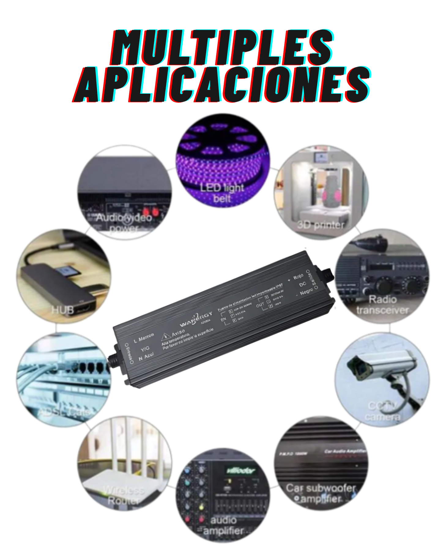Fuente conmutada para exterior IP67 150W 110 VAC - 220 VAC | Fuente de alimentación impermeable 12V 12.5A | Wanergy 67801