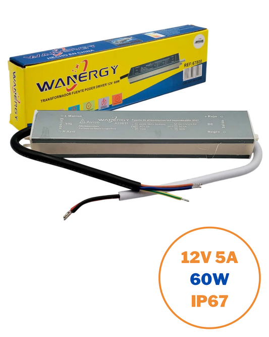 Fuente conmutada para exterior IP67 60W 110 VAC - 220 VAC | Fuente de alimentación impermeable 12V 5A