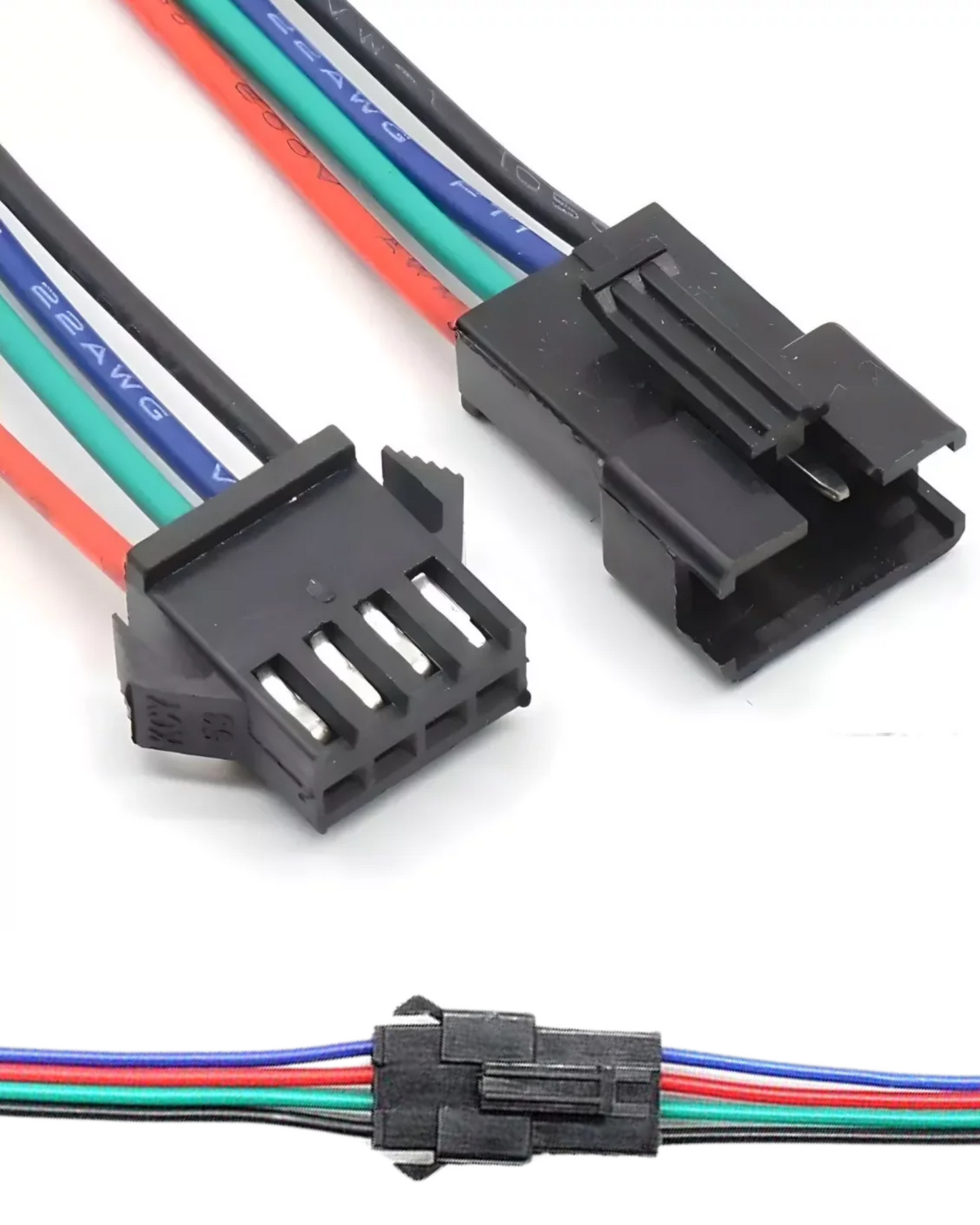 Arnés Conector RGB 4 pines Macho - Hembra Universal JST | Conector rápido tira LED RGB 4 cables