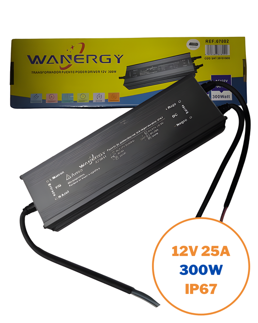 Fuente conmutada para exterior IP67 300W 110 VAC - 220 VAC | Fuente de alimentación impermeable 12V 25A | Wanergy 67802  | Próximamente descontinuado