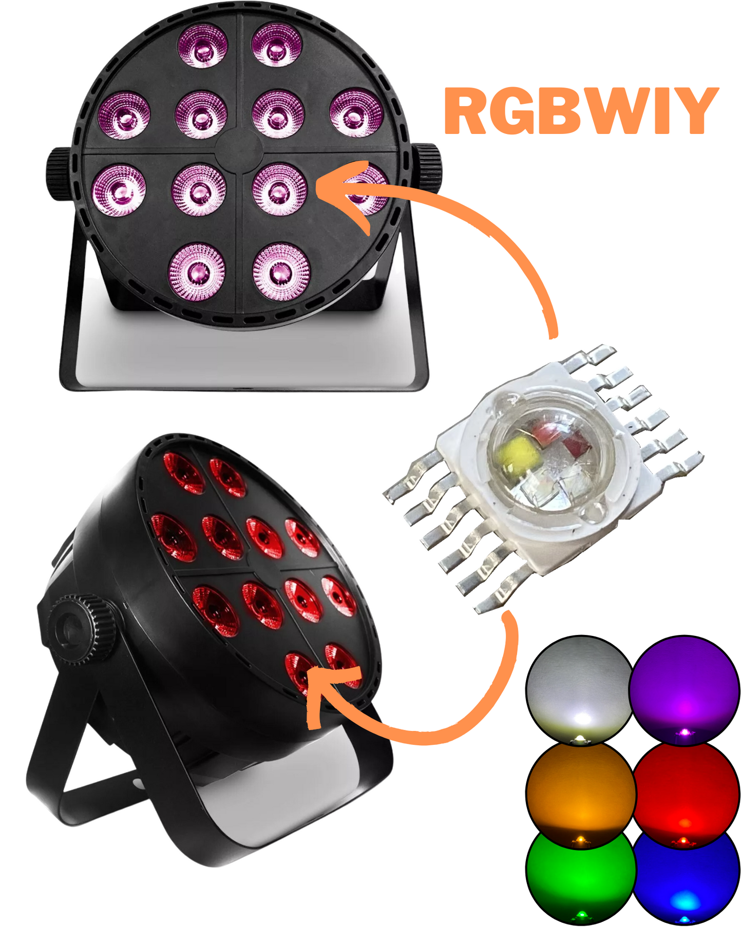 Chip LED de potencia 12W RGBWIY 12 pines | Pastilla LED RGB+ Blanco + Amarillo + UV