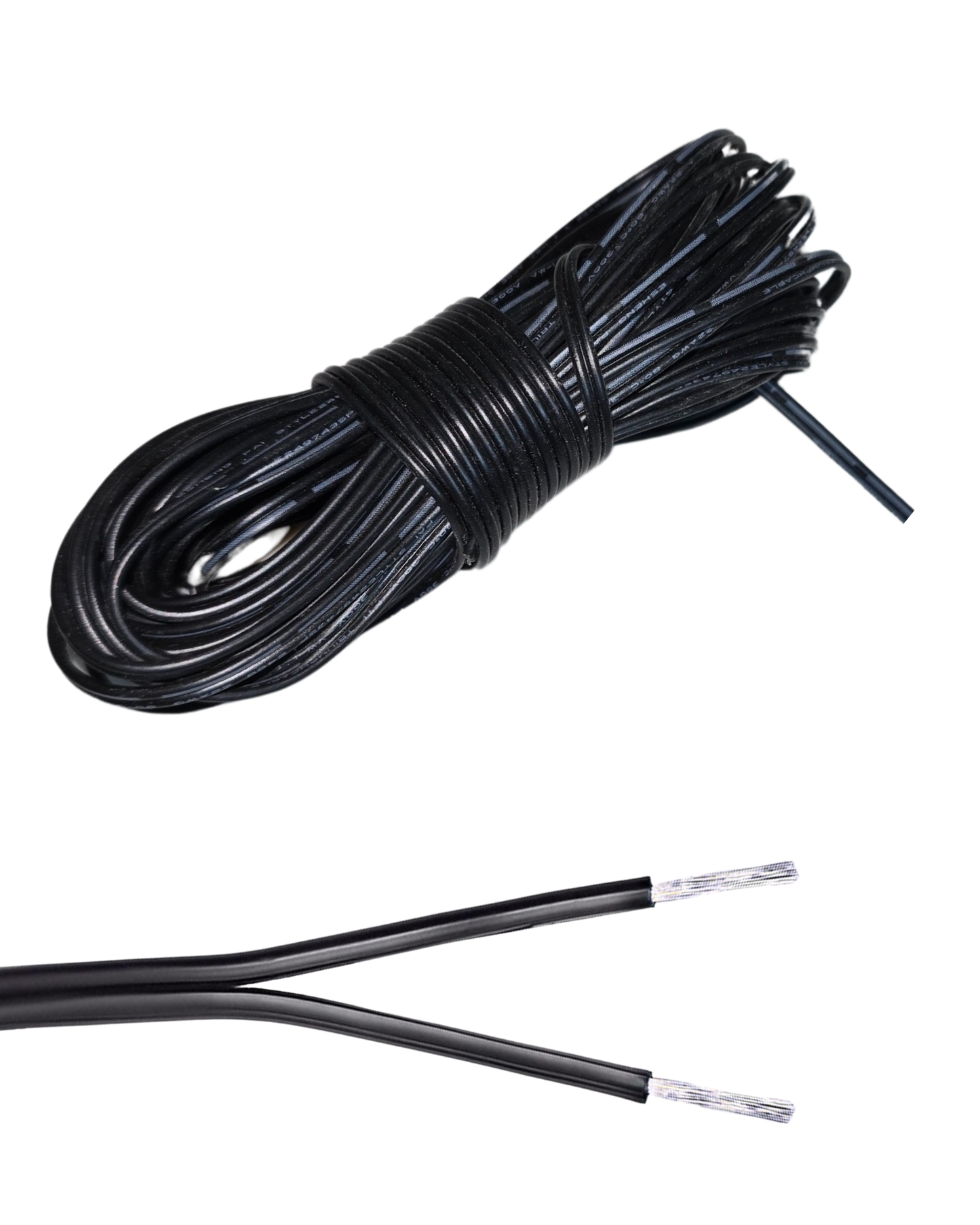 Cable para tira LED 2 hilos calibre 22AWG | Cable de alimentación de eliminador 2 vías color negro