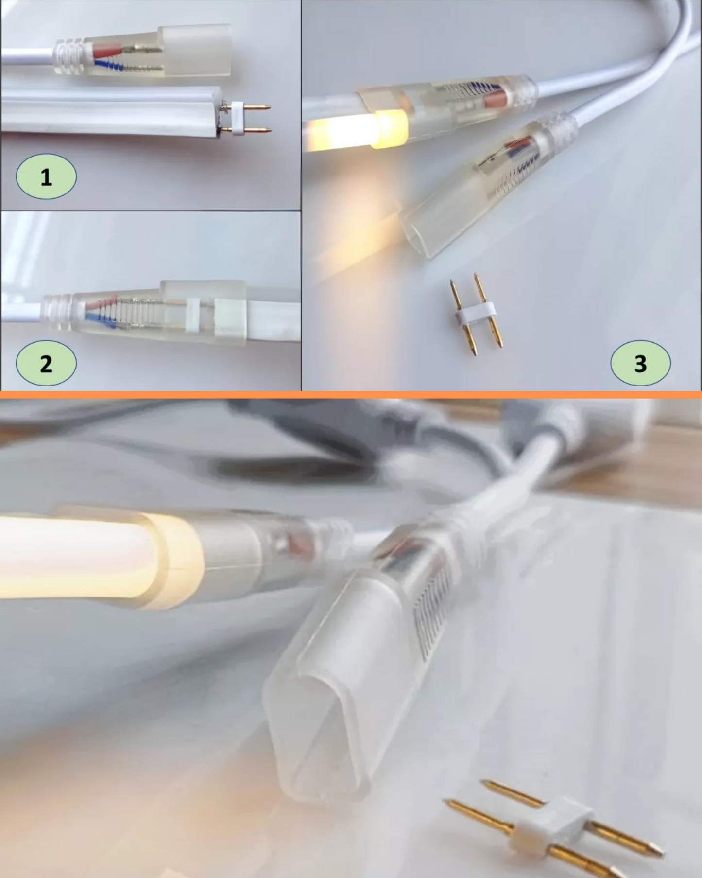 Conector para manguera LED 110V AC | Adaptador de corriente para tira LED Neón