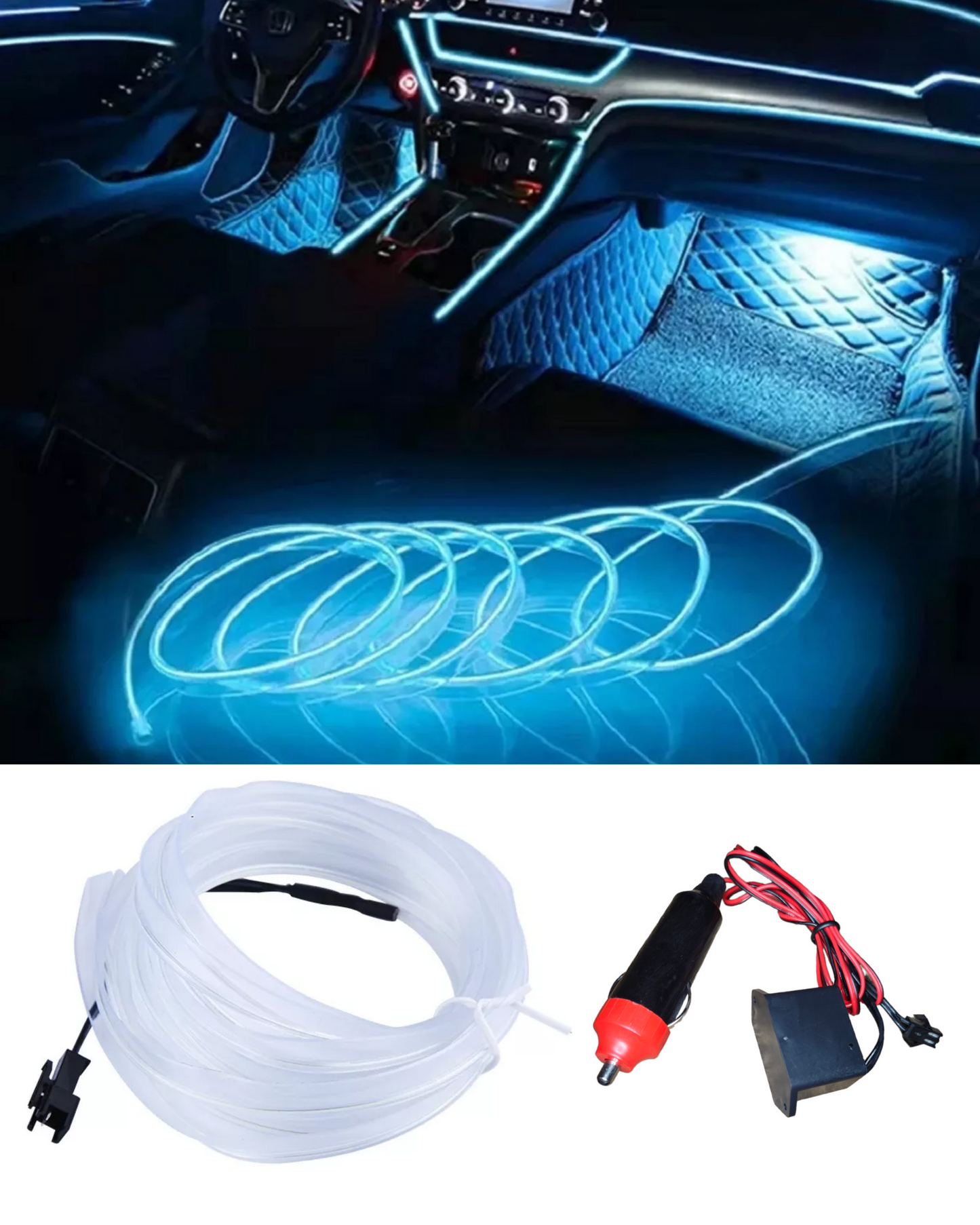 Hilo neón para coche con ceja para instalación | Hilo luminoso decorativo 3 metros