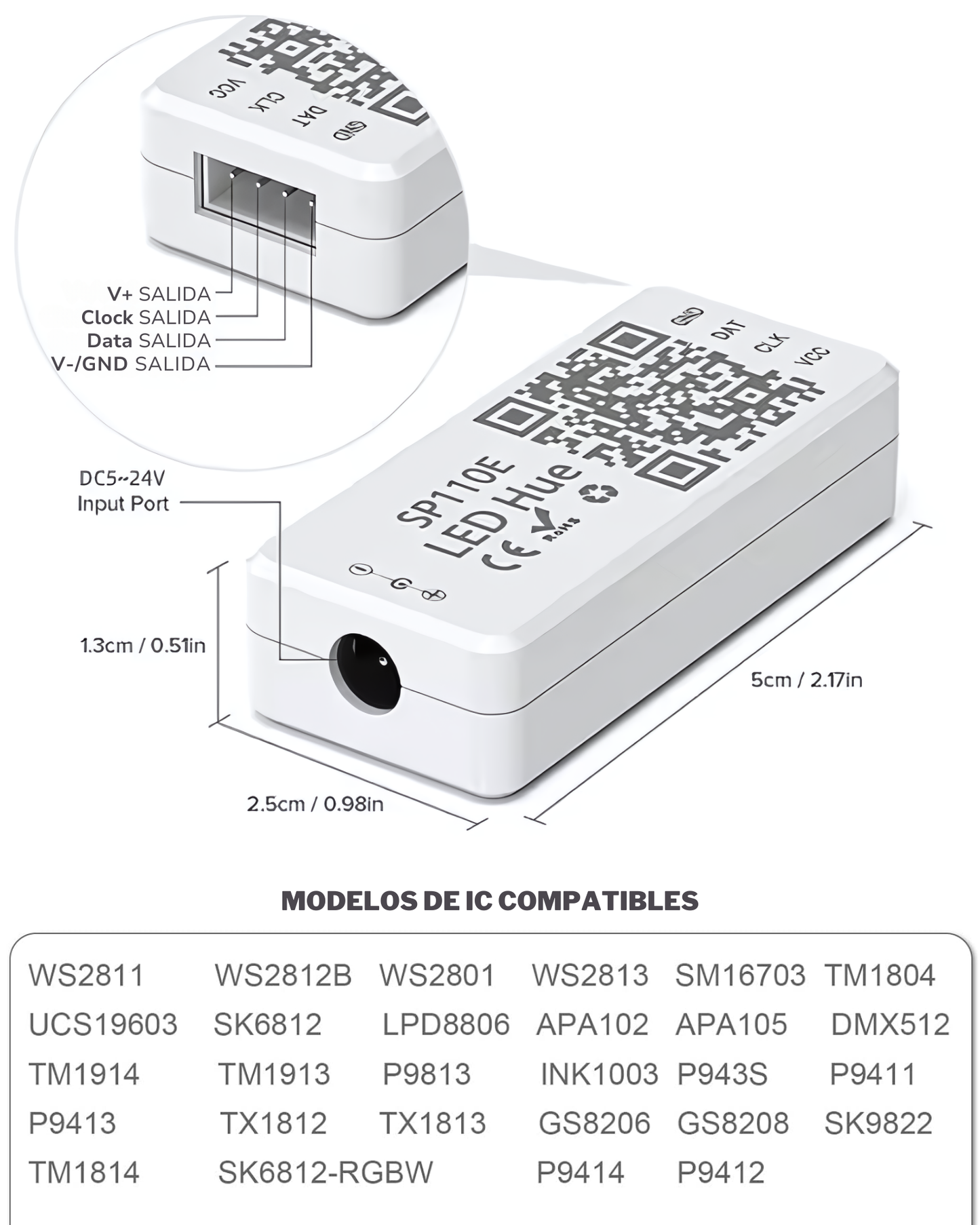 Controlador LED Bluetooth SP110E | Controlador Bluetooth para tira LED Neopixel WS2812B WS2811