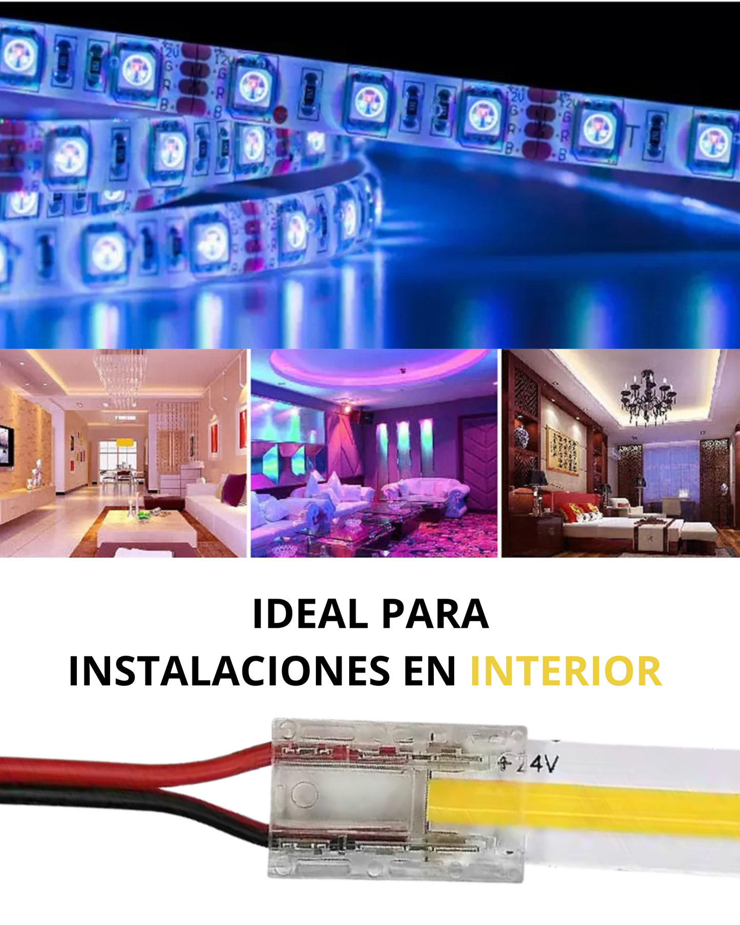 Conector rápido para tira LED COB | Cable sin soldar para tira LED