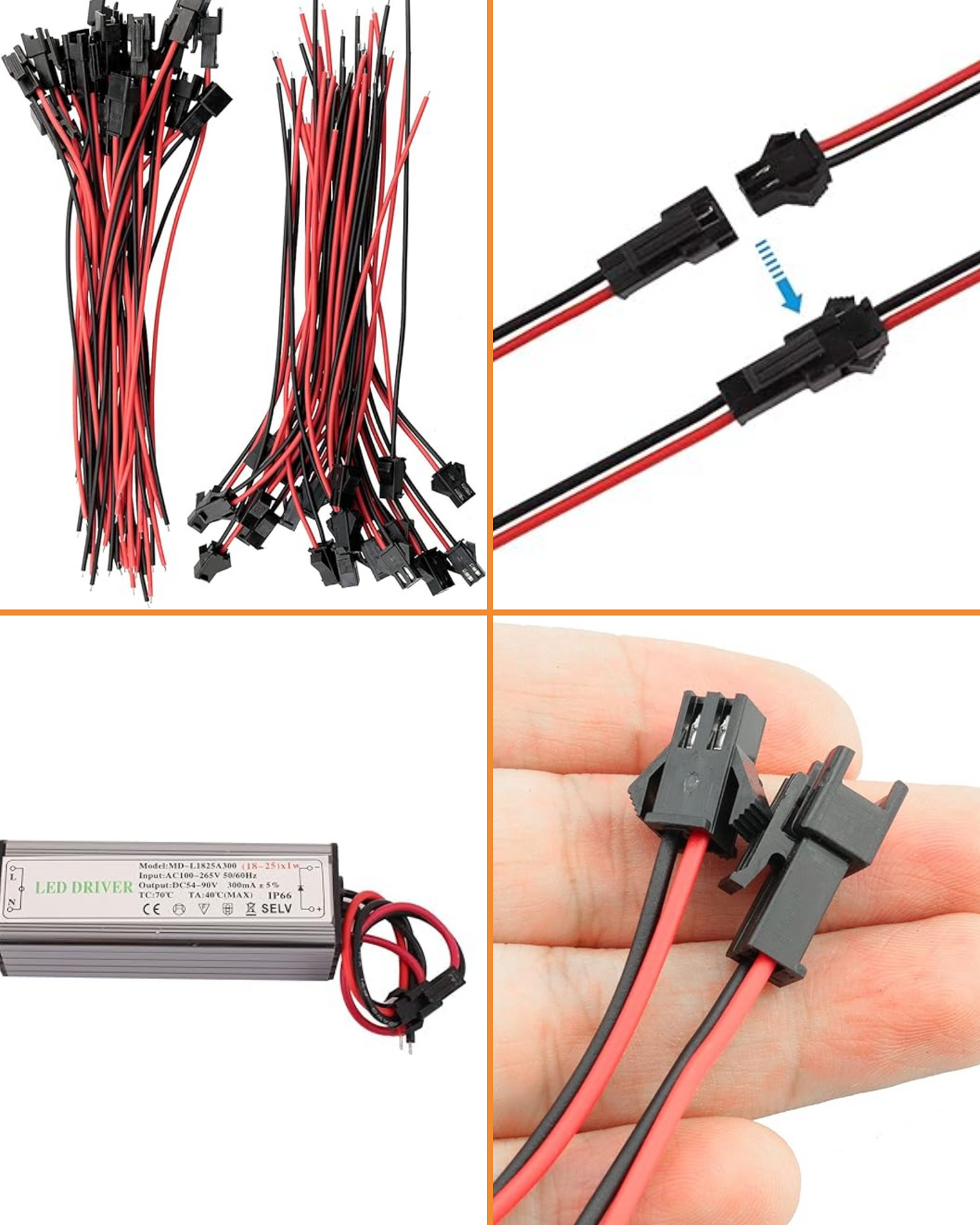 Arnés Conector 2 Pines Tira LED Macho - Hembra Universal JST | Conector rápido JST 2.54 para Tira de LED 2 cables