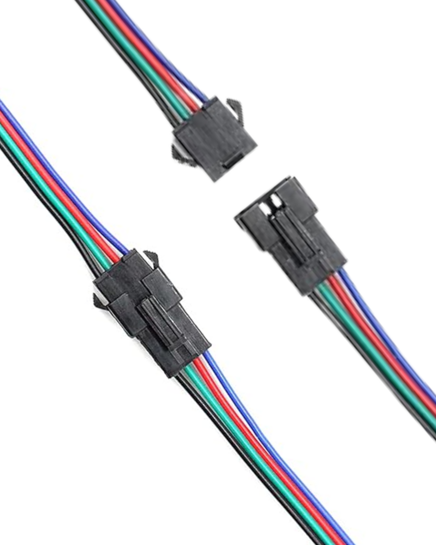 Arnés Conector RGB 4 pines Macho - Hembra Universal JST | Conector rápido tira LED RGB 4 cables