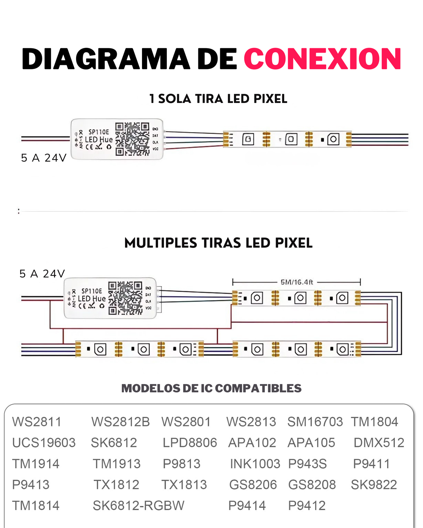 Controlador LED Bluetooth SP110E | Controlador Bluetooth para tira LED Neopixel WS2812B WS2811