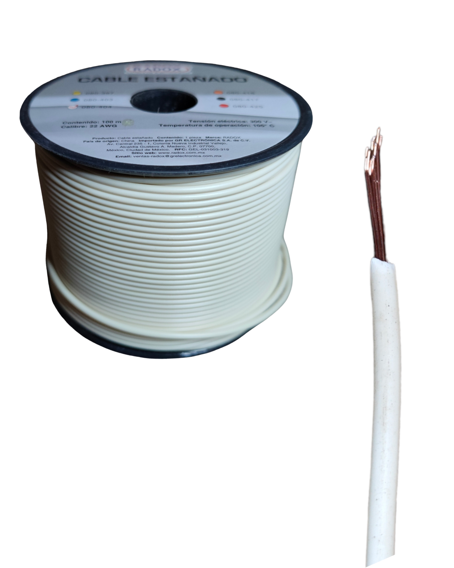 Cable estañado unipolar calibre 22AWG | Cable de 1 vía estañado para tira de LED