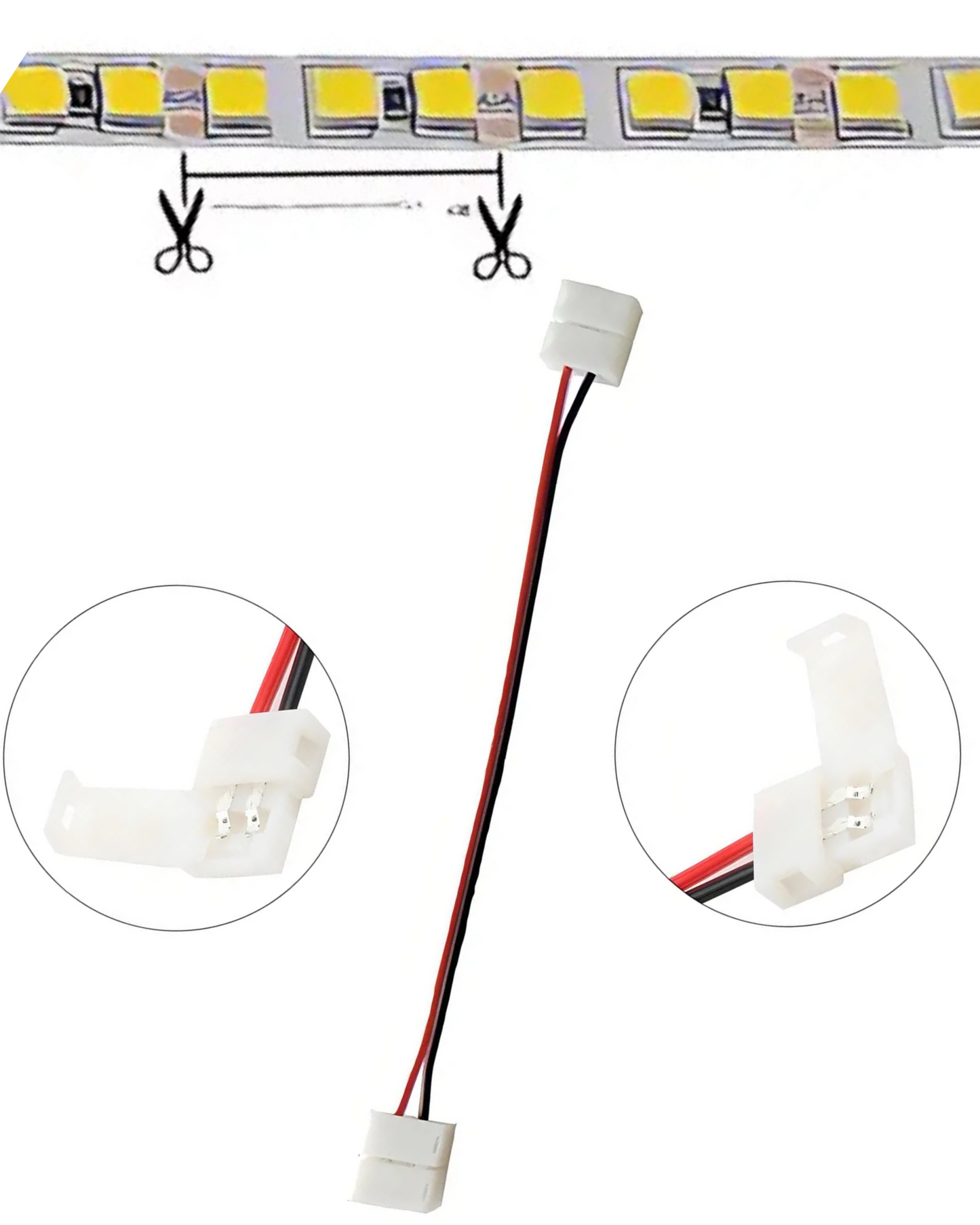 Cople con cable para tira de LED 5050 monocolor l Empalme tira LED monocolor