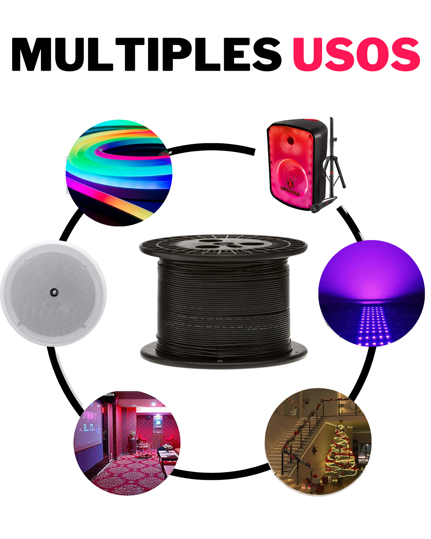 Cable para tira LED 2 hilos calibre 22AWG | Cable de alimentación de eliminador 2 vías color negro