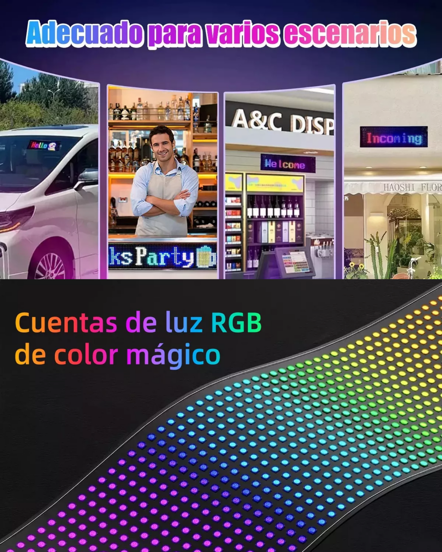 Letrero de ojos programable 120mm x 590mm | Letrero para parabrisas y medallón