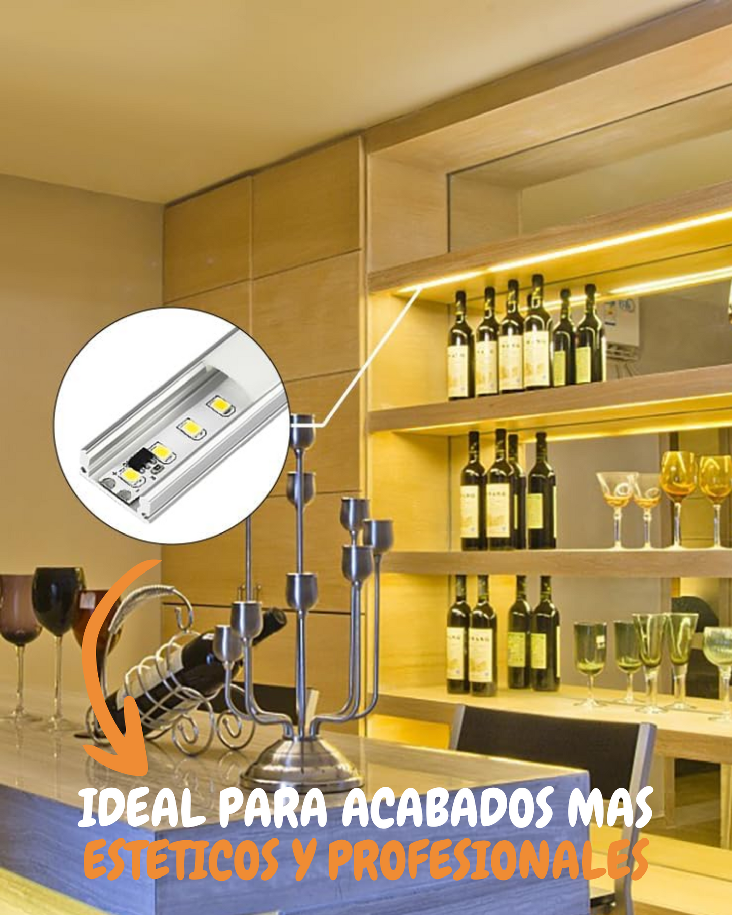 Perfil de aluminio para tira LED | Tramo de 1 metro de canaleta de metal para luz LED