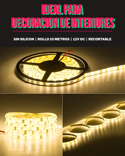 Tira LED para interior sin silicón | Rollo 10 metros LED 2835 120 LEDS por metro | Iluminación IP20