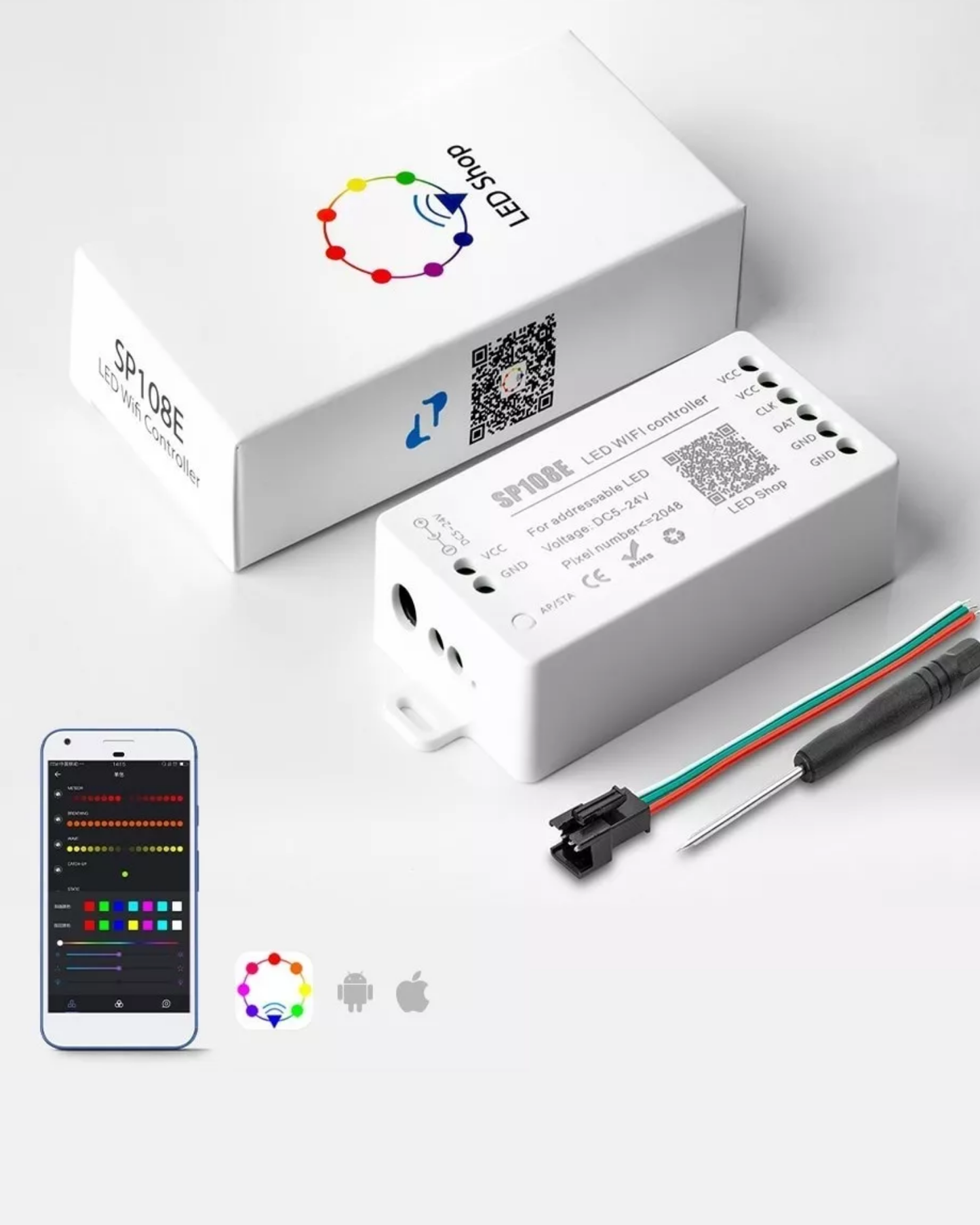 Controlador LED WIFI SP108E | Controlador WIFI para tira LED Neopixel WS2812B WS2811