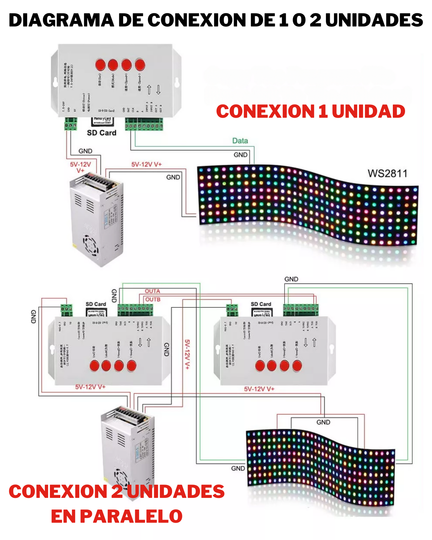 Controlador LED T-1000S | Controlador para tira LED Neopixel WS2812B WS2811