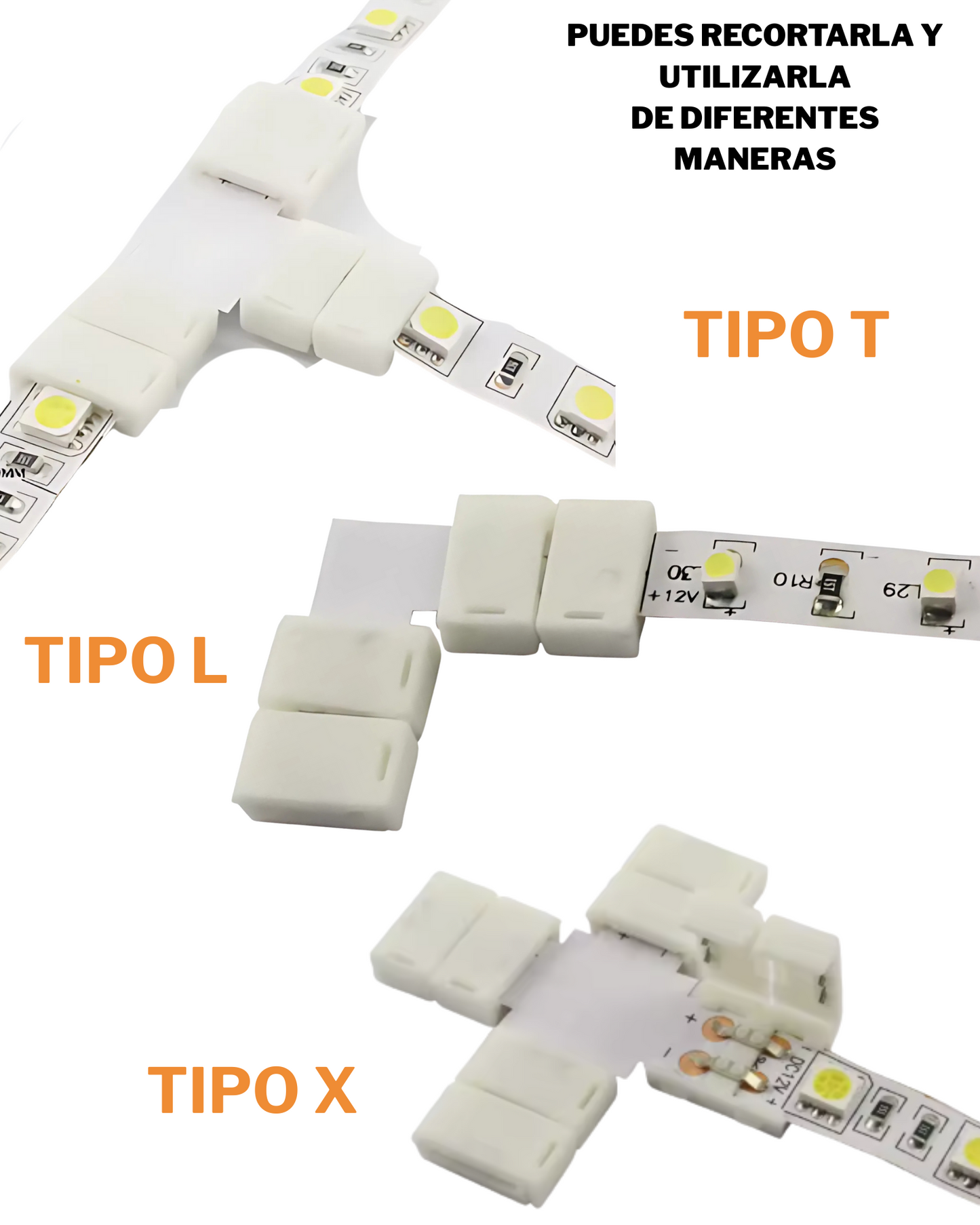 Cople X tira de LED de un solo color 5050 | Unión tipo X T L | Empalme tira de LED