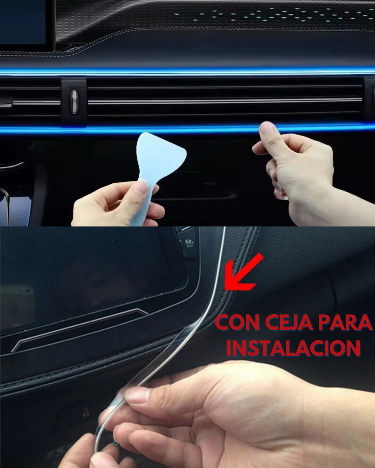 Hilo Neón RGB para coche | Hilo luminoso 3 metros con ceja para instalación | Hilo neón cambio de colores