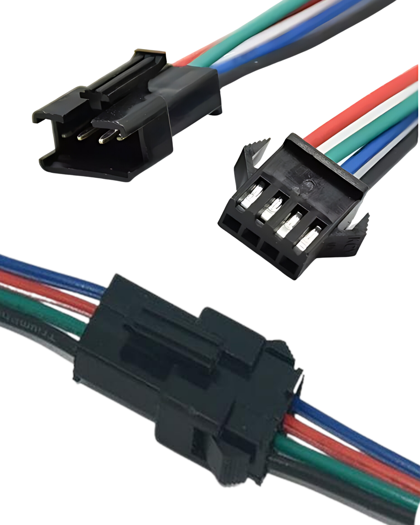 Arnés Conector RGB 4 pines Macho - Hembra Universal JST | Conector rápido tira LED RGB 4 cables