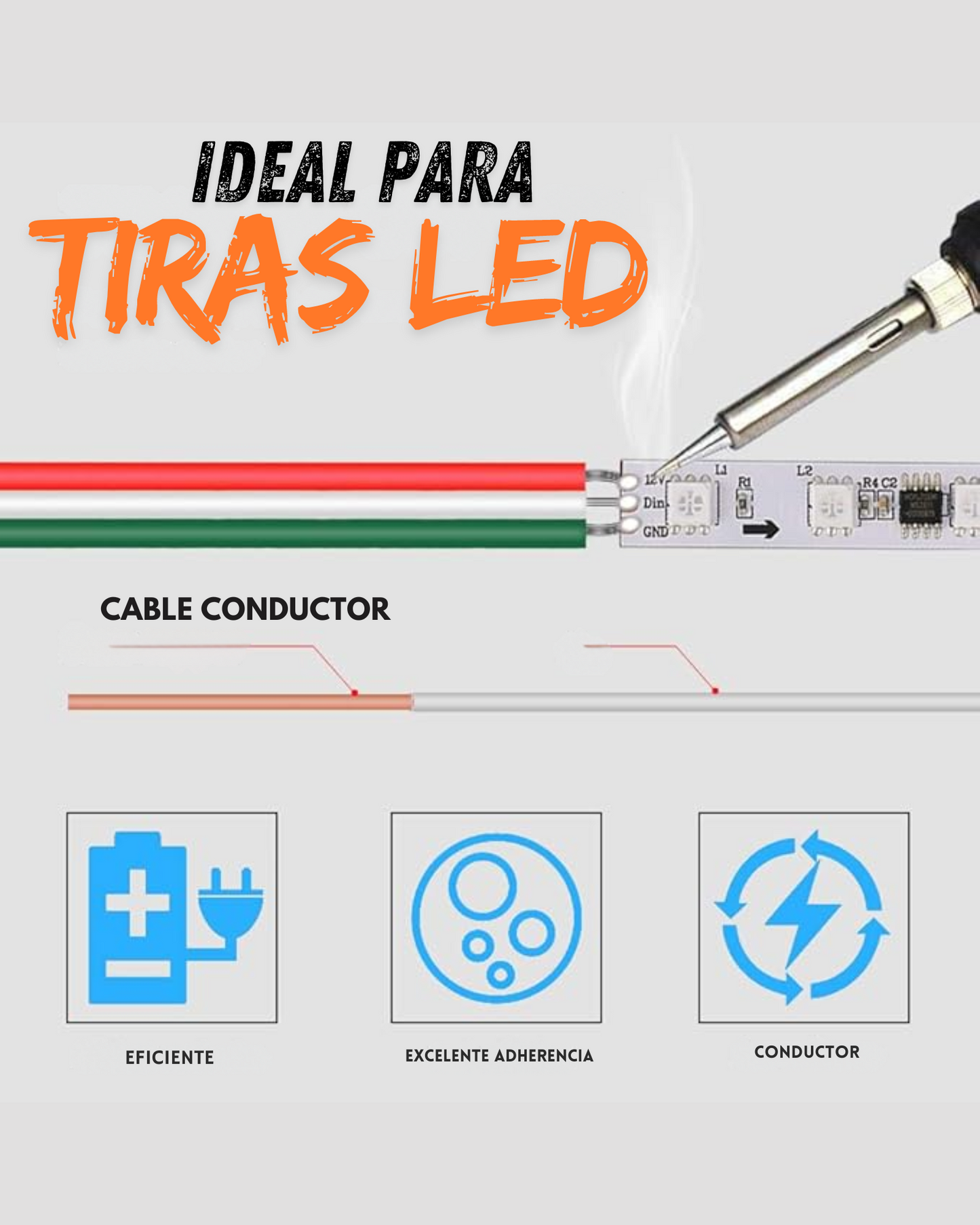 Cable para tira LED 3 hilos calibre 26AWG | Cable de 3 vías para tira LED Neopixel - Pixel LED