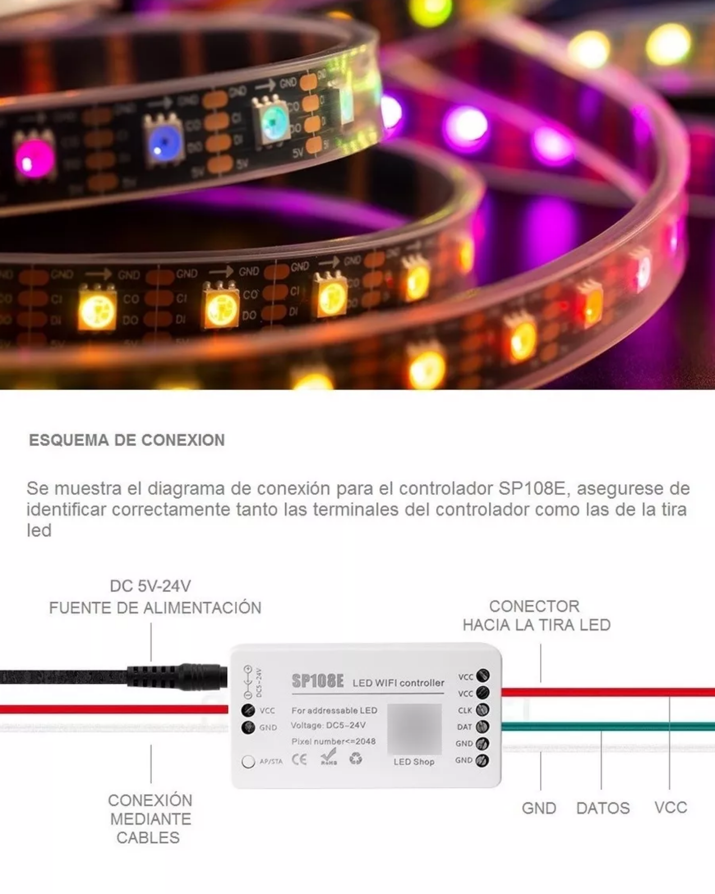 Controlador LED WIFI SP108E | Controlador WIFI para tira LED Neopixel WS2812B WS2811