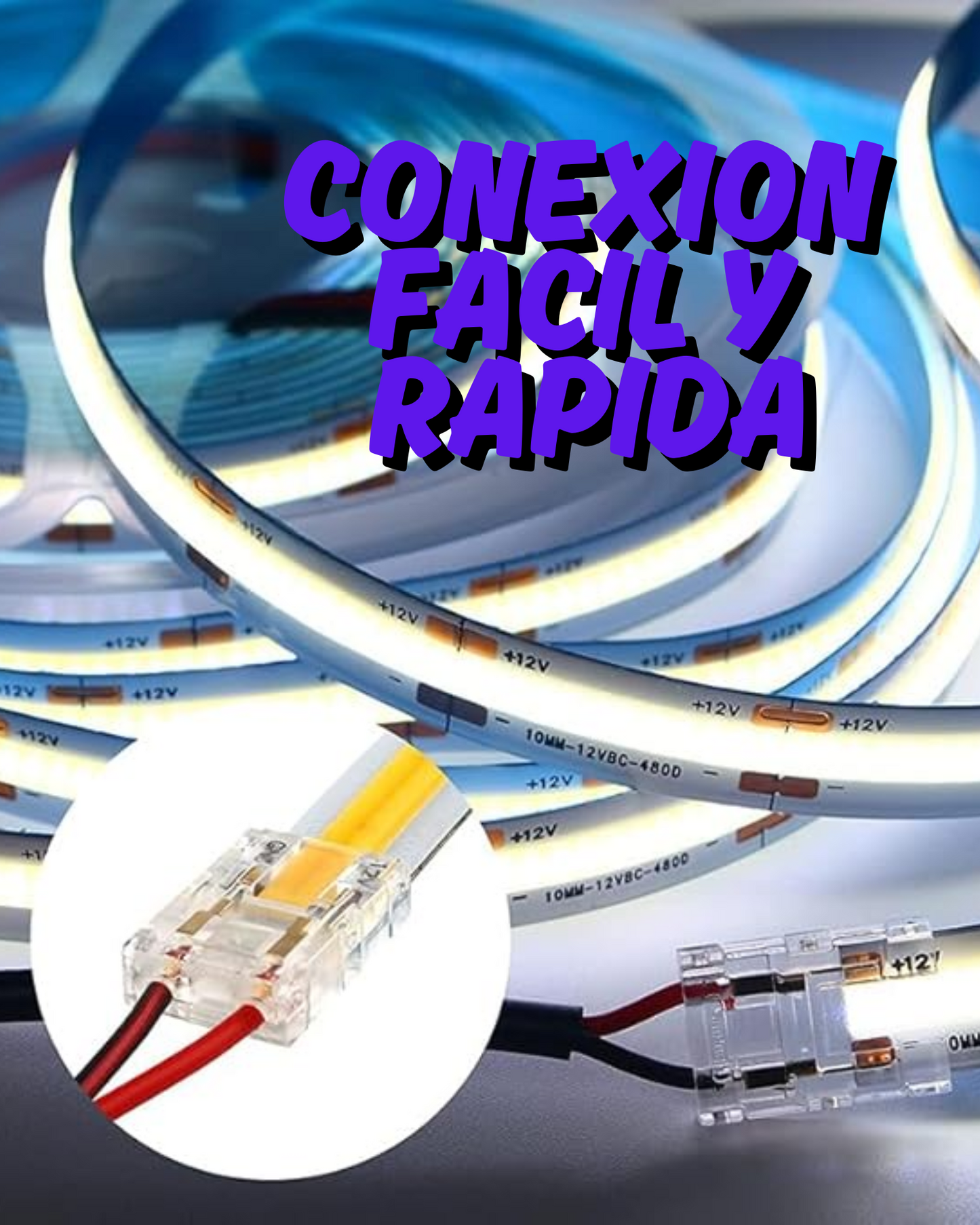 Conector rápido para tira LED COB | Cable sin soldar para tira LED