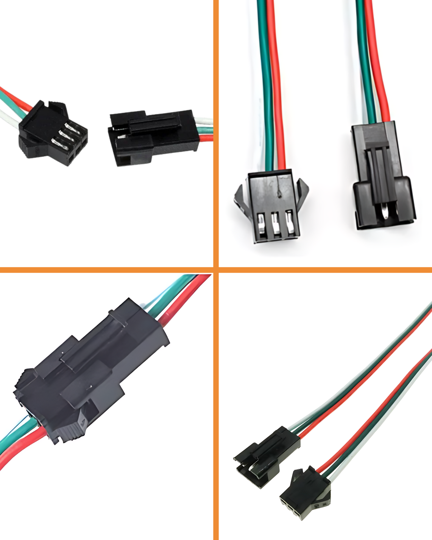 Arnés Conector 3 pines Pixel LED Macho - Hembra Universal JST | Conector rápido tira LED Neopixel WS2812B 3 cables