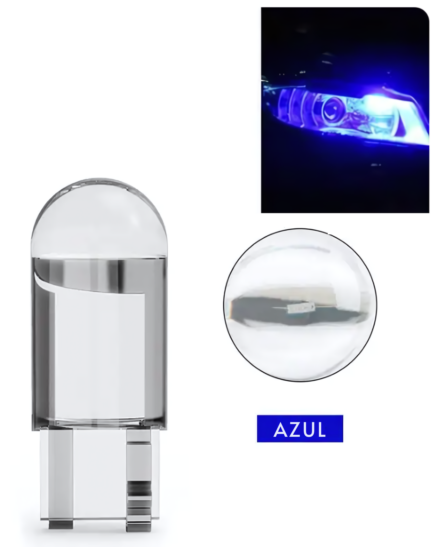 Foco LED pellizco automotriz tipo COB T10 | Foco para coche diferentes colores