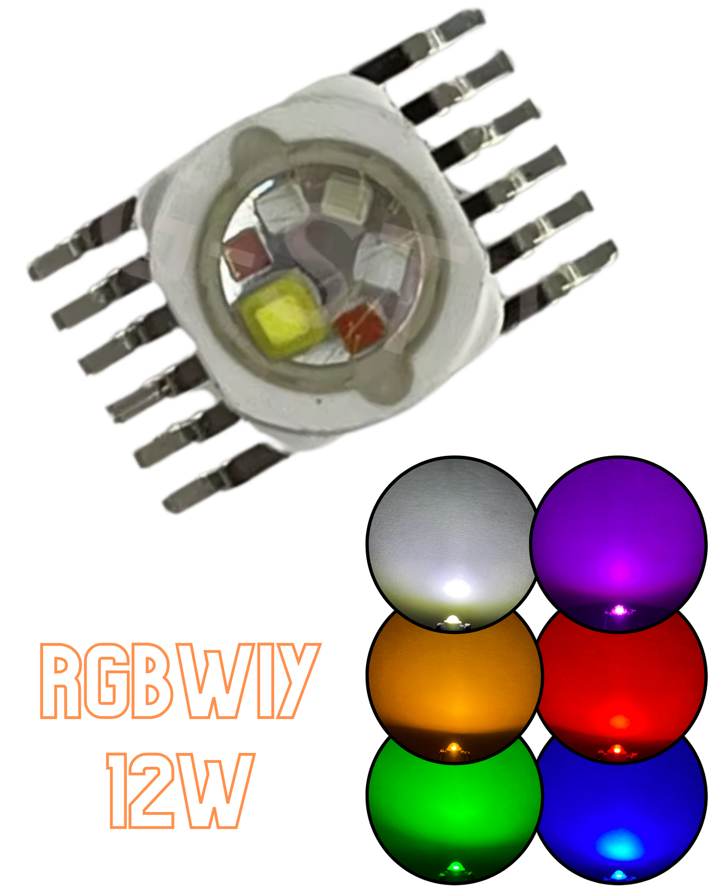 Chip LED de potencia 12W RGBWIY 12 pines | Pastilla LED RGB+ Blanco + Amarillo + UV