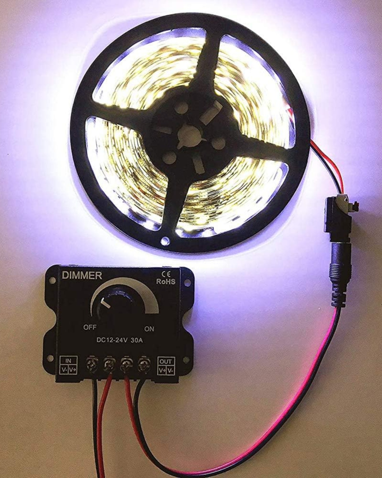 Regulador de luz LED 12V - 24V DC brillo ajustable | Dimmer para tira LED con interruptor de encendido