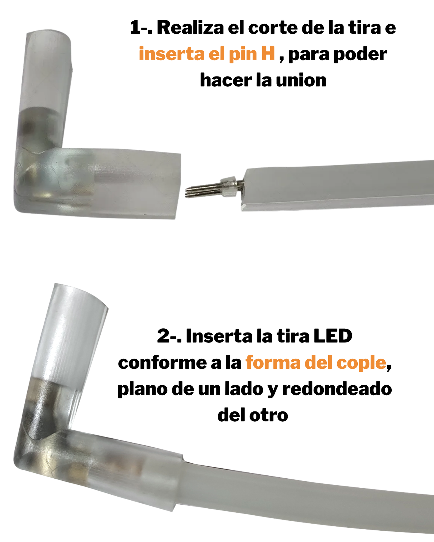 Conector transparente en L para Manguera LED 7mm | Cople empalme en escuadra para Manguera LED Neonflex