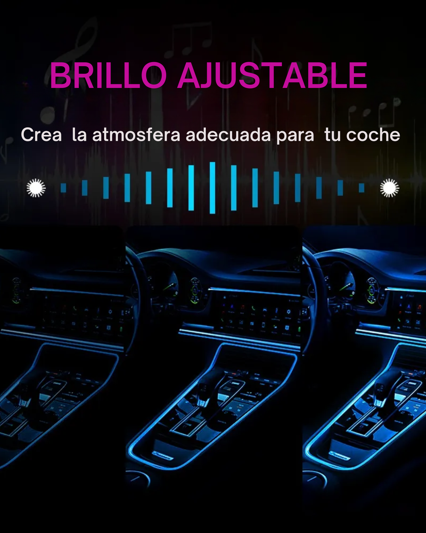 Hilo Neón RGB para coche | Hilo luminoso 3 metros con ceja para instalación | Hilo neón cambio de colores