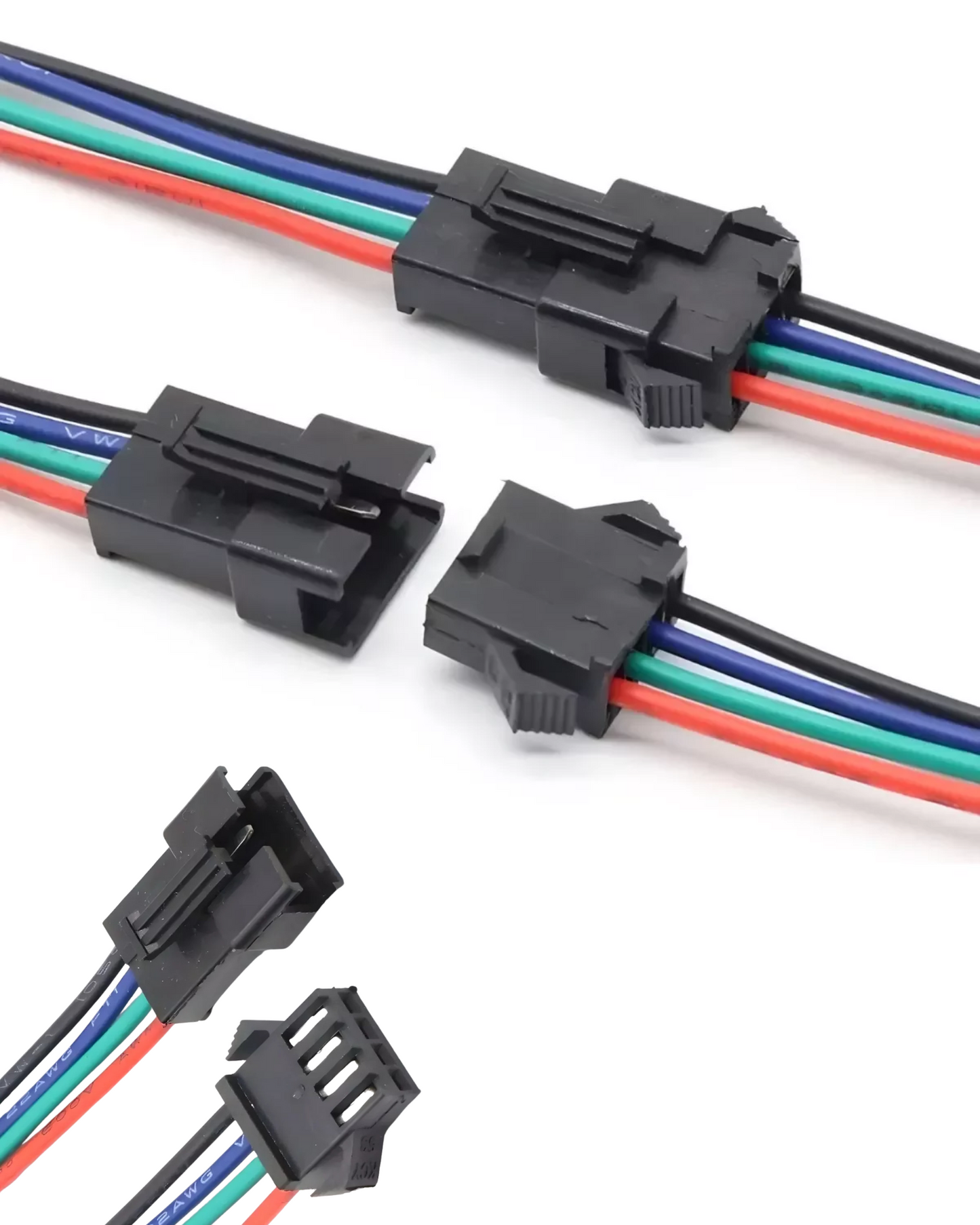 Arnés Conector RGB 4 pines Macho - Hembra Universal JST | Conector rápido tira LED RGB 4 cables