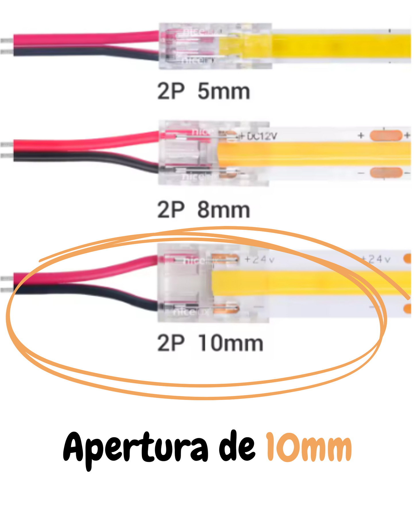 Conector rápido para tira LED COB | Cable sin soldar para tira LED