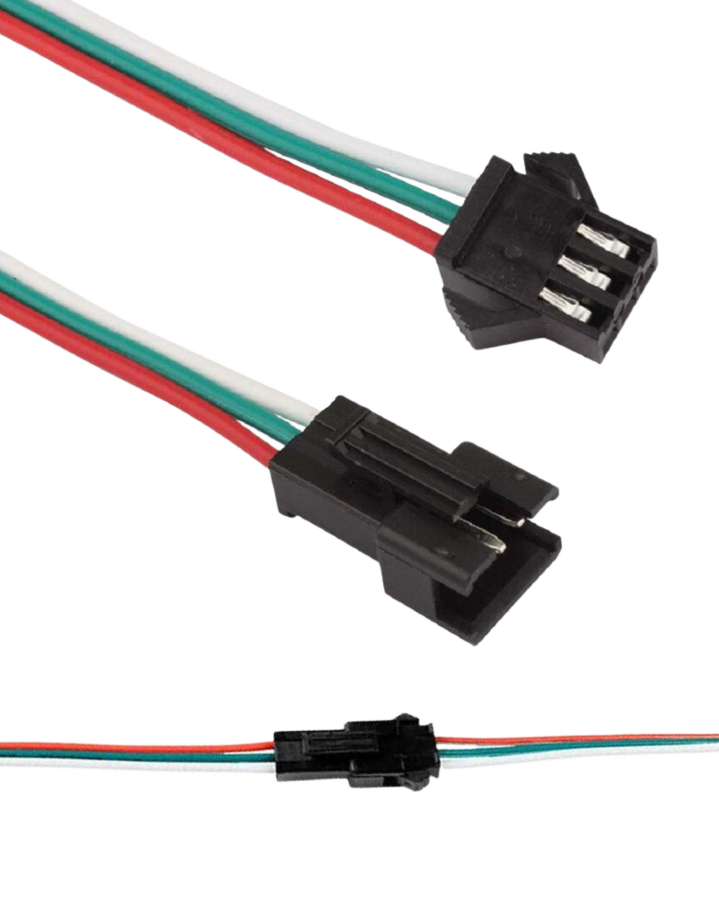 Arnés Conector 3 pines Pixel LED Macho - Hembra Universal JST | Conector rápido tira LED Neopixel WS2812B 3 cables