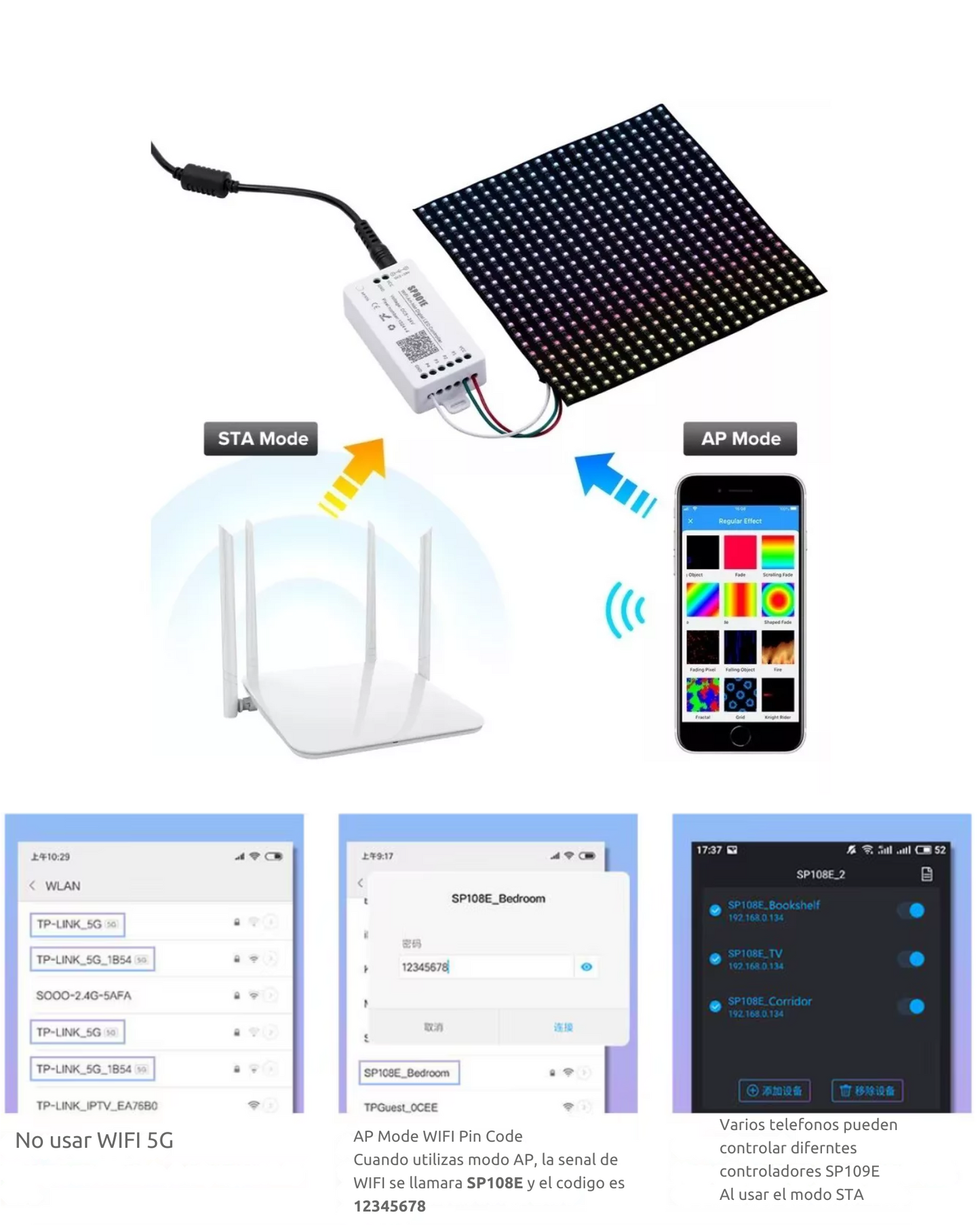 Controlador LED WIFI SP108E | Controlador WIFI para tira LED Neopixel WS2812B WS2811