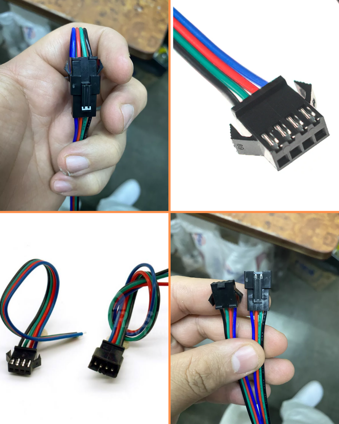Arnés Conector RGB 4 pines Macho - Hembra Universal JST | Conector rápido tira LED RGB 4 cables