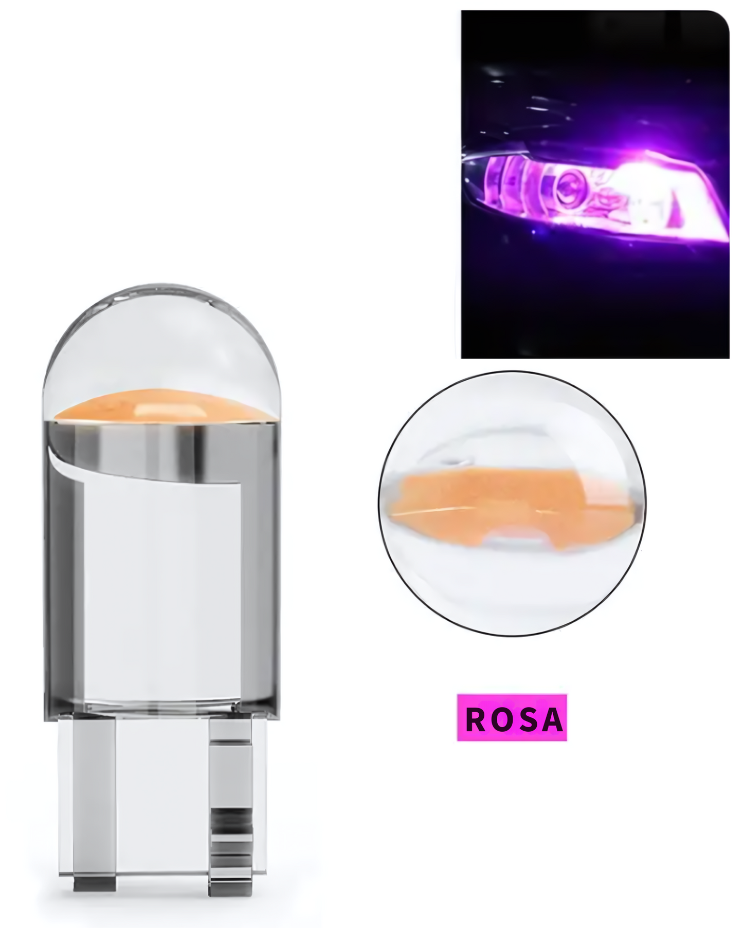 Foco LED pellizco automotriz tipo COB T10 | Foco para coche diferentes colores
