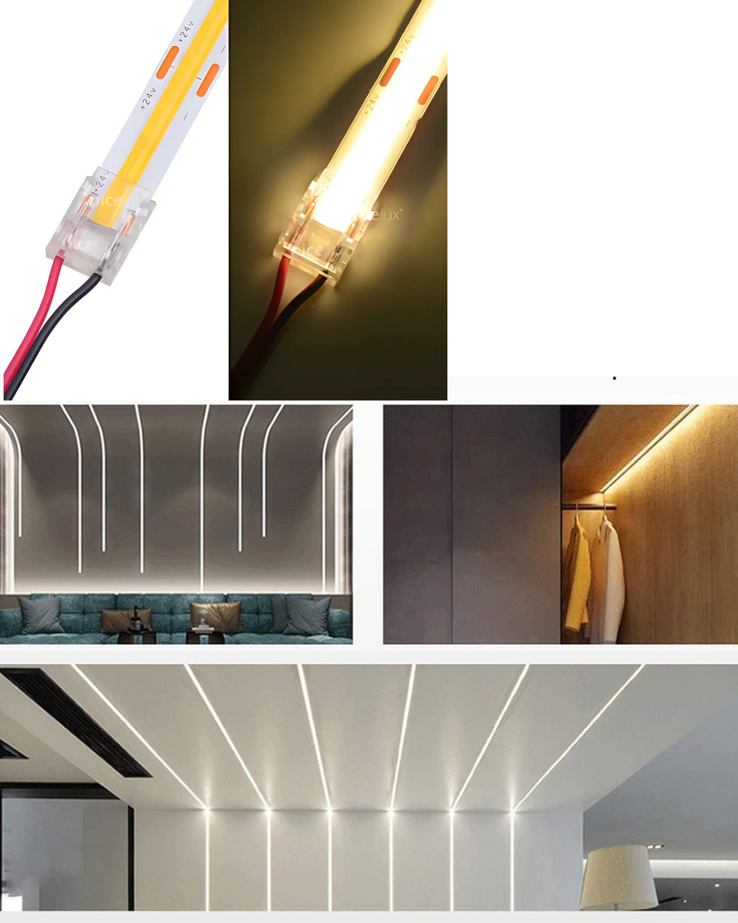 Conector rápido para tira LED COB | Cable sin soldar para tira LED