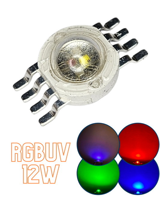Chip LED de potencia 12W RGBUV 8 pines | Pastilla LED RGB + UV
