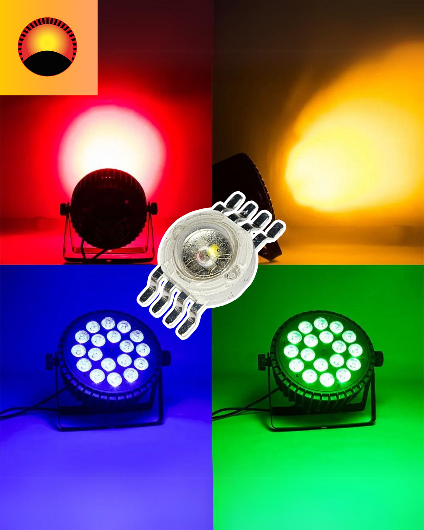 Chip LED de potencia 12W RGBUV 8 pines | Pastilla LED RGB + UV