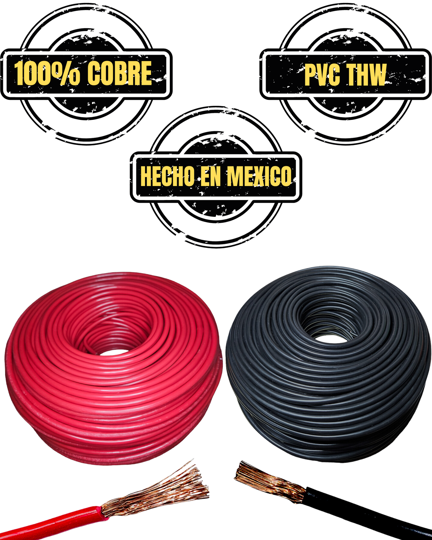 Cable THW eléctrico automotriz unipolar 100% cobre | Rollo de cable de un polo cobre mexicano natural