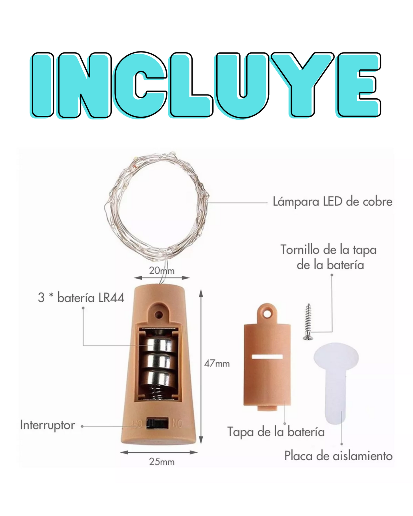 Corcho LED de decoración para Botellas | Guirnalda tipo corcho 2 metros