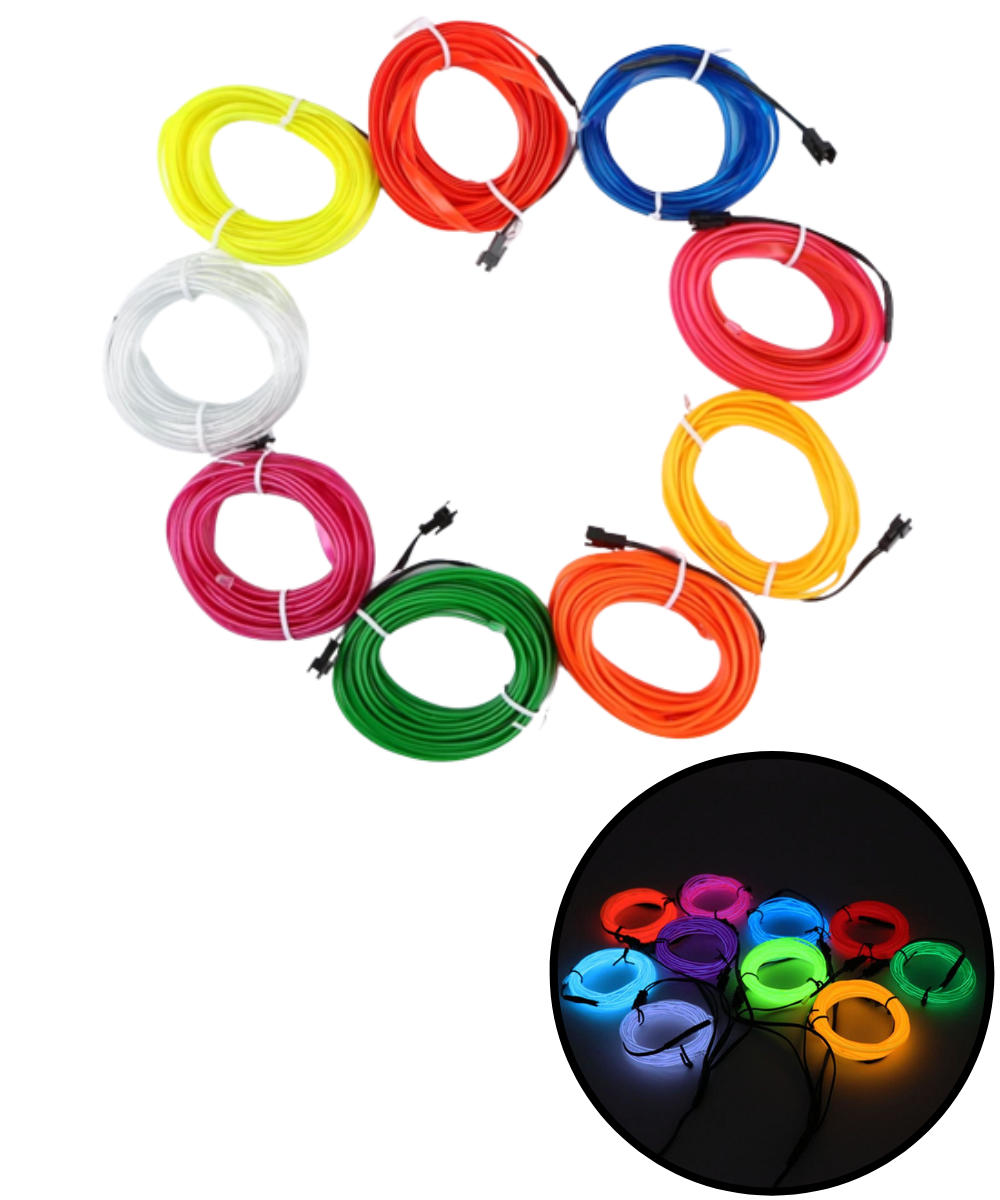 Hilo neón 3 metros 12V para coche | Hilo luminoso tipo neón decorativo | Próximamente descontinuado