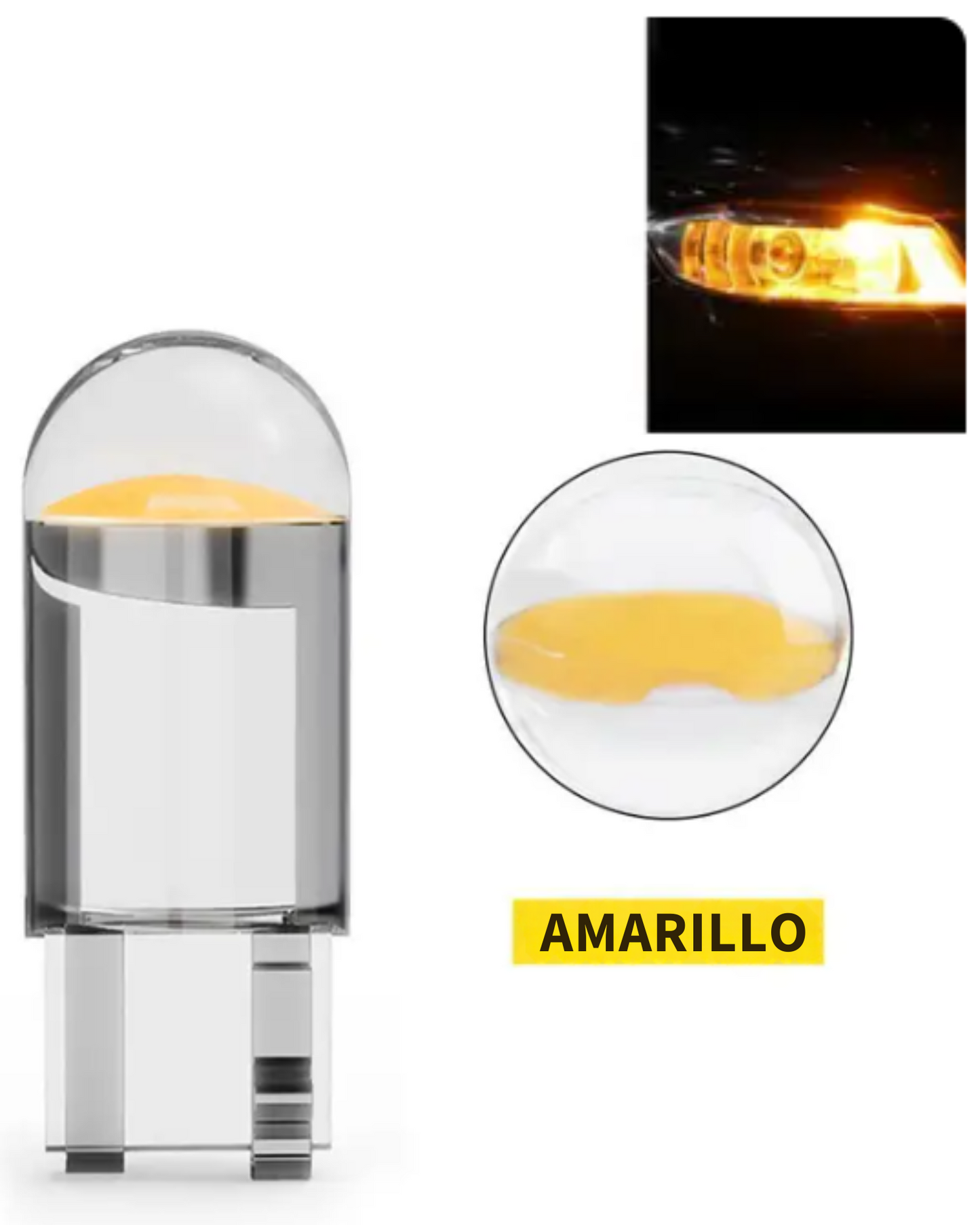 Foco LED pellizco automotriz tipo COB T10 | Foco para coche diferentes colores